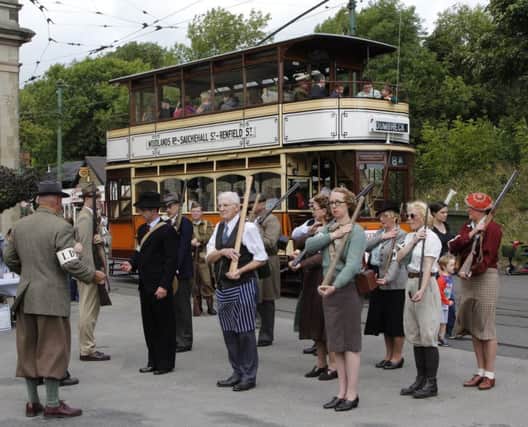 Drill practice at Second World War event at Crich Tramway Village.
