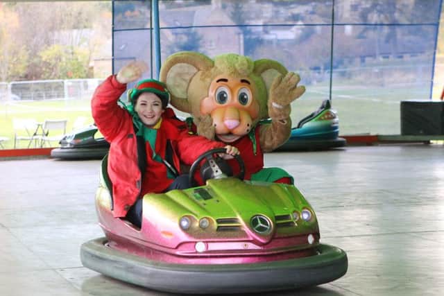 The Gulliver's Kingdom mascot takes a break on the dodgems at the Bakewell Winter Wonderland event